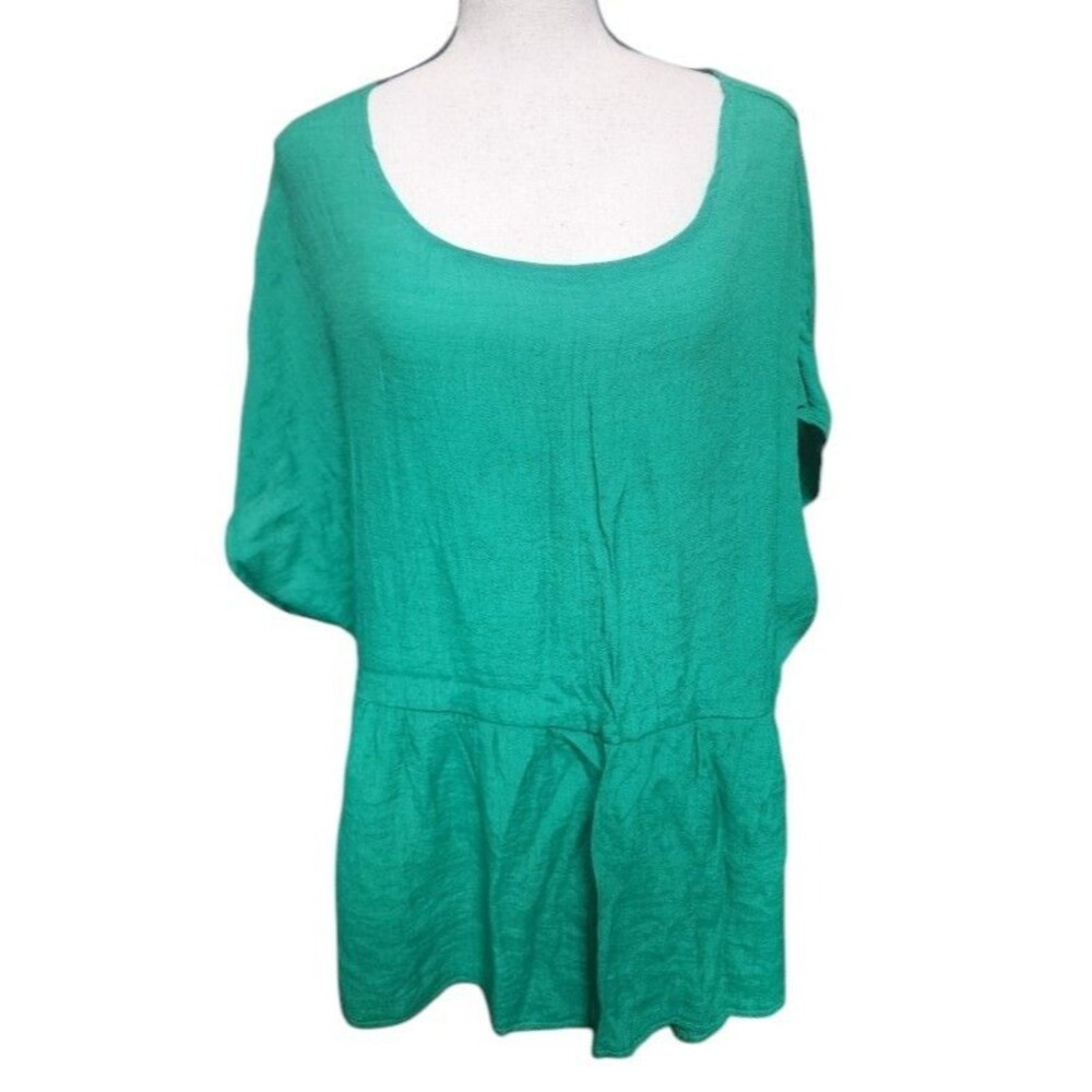 Green Flowy Casual Top Size 2X Soft Basic Short Sleeve